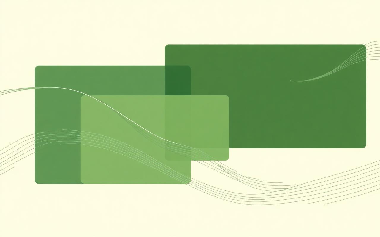 Composição geométrica abstrata em verde sugerindo relações bancárias