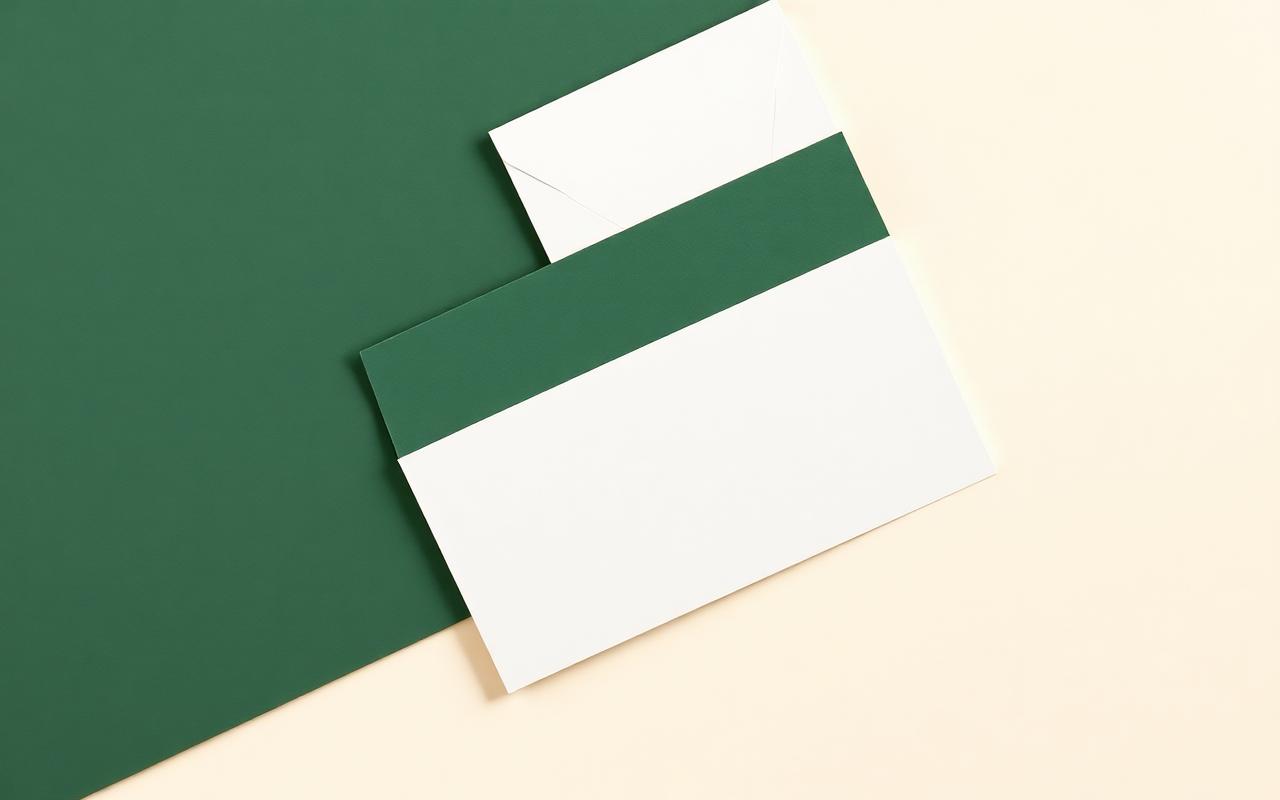 Composição abstrata em verde com documentos e pastas institucionais